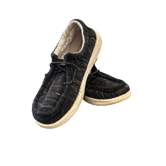 Hey Dude Wally Kids Sz 2 Black Slip On Lightweight Casual - Picture 1 of 8